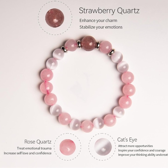 🆕New by Rose Quartz, Strawberry Quartz, and Cat's Eye Crystal Gemstone Bracelet - Picture 2 of 5